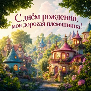 Открытка с днем рождения с сказочными домиками