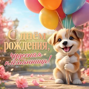Открытка с днем рождения с собачкой и шариками
