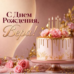 Открытка с Днем Рождения с тортом и свечами