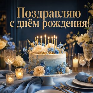 Открытка с днём рождения с тортом на столе