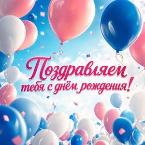 Открытка с днем рождения с воздушными шарами