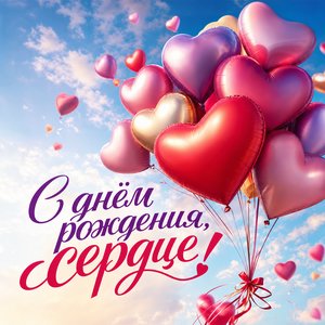 Открытка с днем рождения с воздушными шарами в небе