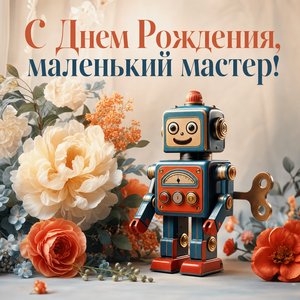 Открытка с днем рождения с заводной игрушкой