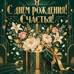 Открытка «С днём рождения! Счастья!» с подарком и конфетти