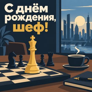 Открытка «С днём рождения, шеф!» с шахматным королём