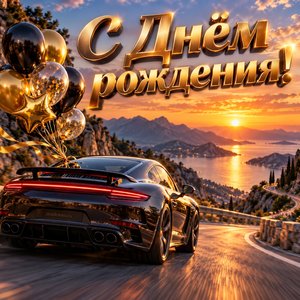 Открытка «С Днём рождения!» со спортивным автомобилем