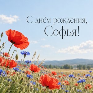 Открытка «С днём рождения, Софья!» Софье с маками и васильками