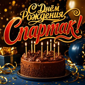Открытка с Днем Рождения Спартаку с праздничным тортом и свечами