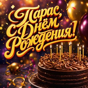 Открытка с Днем Рождения Тарасу с праздничным тортом