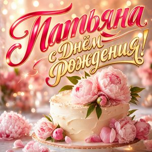 Открытка с Днем Рождения Татьяне с тортом и пионами