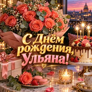 Открытка «С Днём рождения, Ульяна!» Ульяне с коралловыми розами