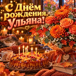 Открытка «С Днём рождения, Ульяна!» Ульяне с осенним букетом
