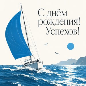 Открытка «С днём рождения! Успехов!» с парусником
