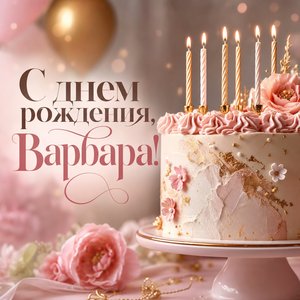 Открытка с Днем Рождения Варваре с тортом