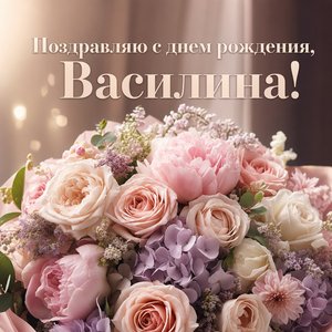 Открытка с Днем Рождения Василине с цветами на фоне