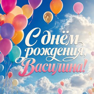 Открытка с Днем Рождения Василине с шариками на небосводе