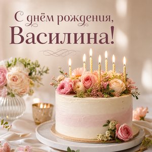 Открытка с Днем Рождения Василине с тортом и свечами