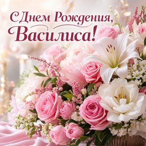 Открытка с Днем Рождения Василисе с букетом цветов