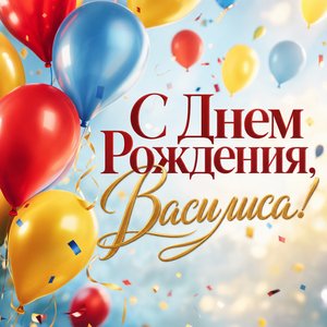 Открытка с Днем Рождения Василисе с воздушными шарами