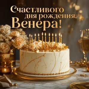 Открытка с Днём Рождения Венере с тортом и свечами