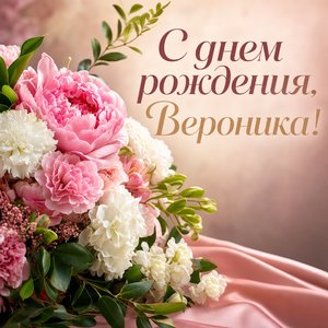 Открытка с Днем Рождения Веронике с цветочной композицией