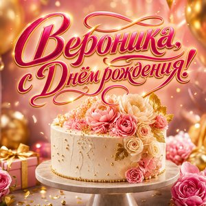 Открытка с Днем Рождения Веронике с праздничным тортом
