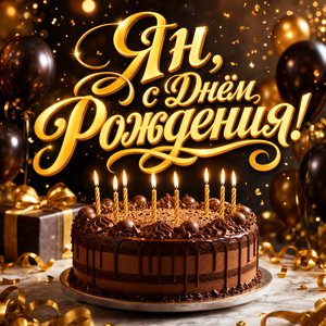 Открытка с Днем Рождения Яну с праздничным тортом и свечами