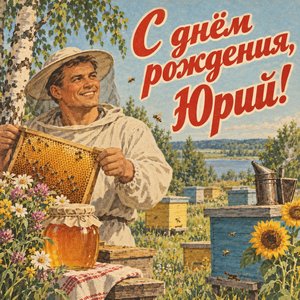 Открытка «С днём рождения, Юрий!» Юрию с пасекой