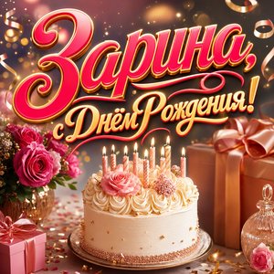 Открытка с Днем Рождения Зарине с тортом и свечами