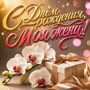 Открытка с Днем Рождения жене с белой орхидеей