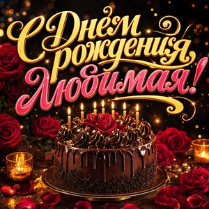 Открытка с Днем Рождения жене с шоколадным тортом