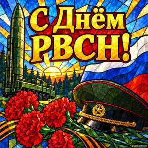 Открытка «С Днём РВСН!» с гвоздиками и фуражкой