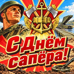 Открытка «С Днём сапёра!» с эмблемой