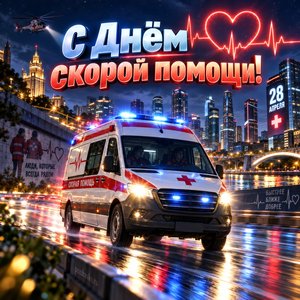 Открытка «С Днём скорой помощи!» с машиной скорой