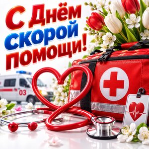 Открытка «С Днём скорой помощи!» со стетоскопом-сердцем