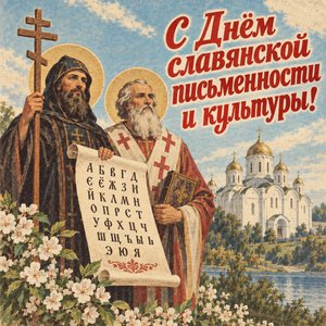 Открытка «С Днём славянской письменности и культуры!» с Кириллом и Мефодием
