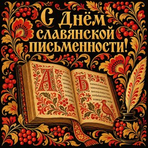 Открытка «С Днём славянской письменности!» с рукописной книгой