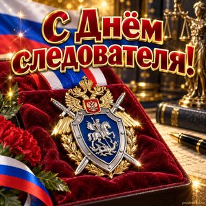 Открытка «С Днём следователя!» с медалью