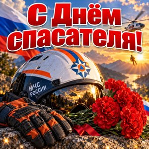 Открытка «С Днём спасателя!» с каской и гвоздиками
