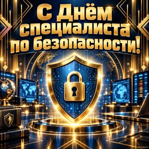 Открытка «С Днём специалиста по безопасности!» со щитом и замком