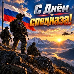 Открытка «С Днём спецназа!» с бойцами на рассвете