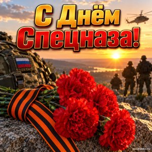Открытка «С Днём спецназа!» с гвоздиками и лентой