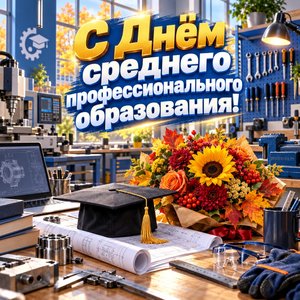 Открытка «С Днём среднего профессионального образования!» с мастерской и чертежами Открытка «С Днём среднего профессионального образования!» с мастерской и чертежами