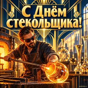 Открытка «С Днём стекольщика!» со стеклодувом
