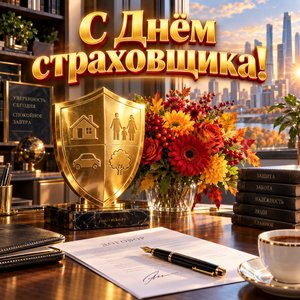 Открытка «С Днём страховщика!» с золотым щитом