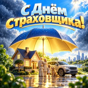 Открытка «С Днём страховщика!» с зонтом над домом