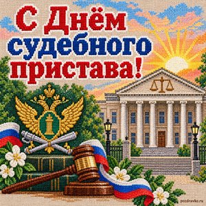 Открытка «С Днём судебного пристава!» со зданием суда