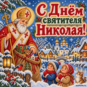 Открытка «С Днём святителя Николая!» со сказочным городом