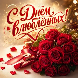 Открытка День святого Валентина с букетом красных роз