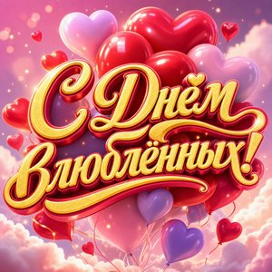 Открытка День святого Валентина с воздушными шарами-сердцами